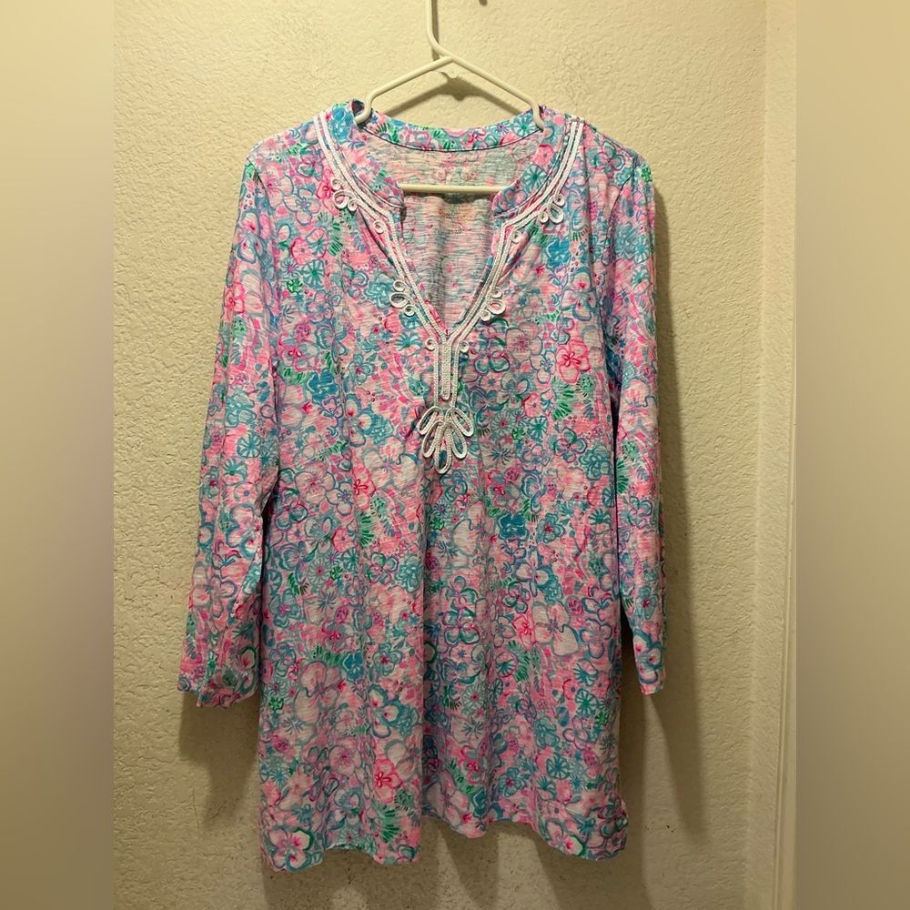 NWOT Lilly Pulitzer Kaia Knit Tunic Top Size XL Resort White Love Bug V-neck